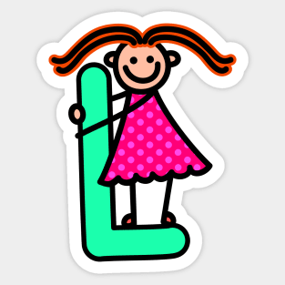 Letter L for girls alphabet Kids Colorful Cartoon Character Sticker